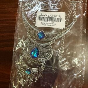 Paparazzi Silver and Blue Statement Necklace with Intricate Design